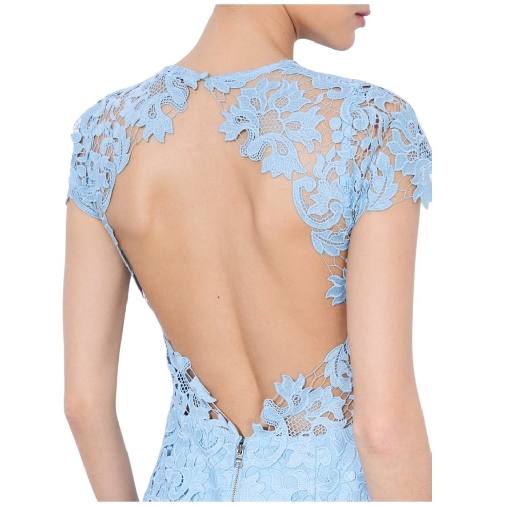 Alice + Olivia Clover Open Back Lace Dress Sz 8 Mineral Blue Ruffle - Picture 5 of 15